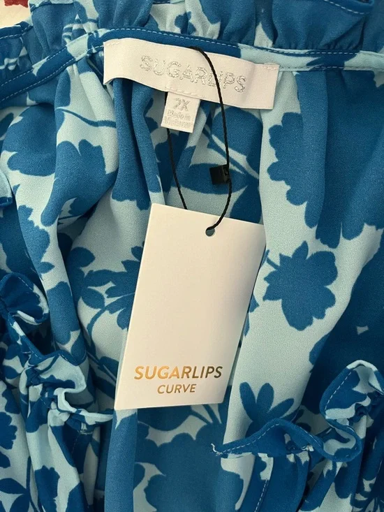 NWT Sugarlips Blue Floral Ruffle-Sleeve Women's Top Size 2X - Picture 7 of 9